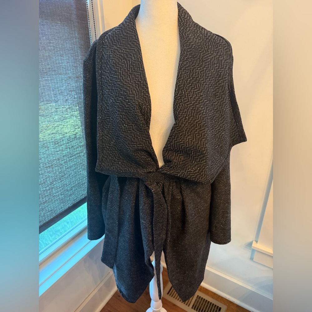 Revamped Outerwear. Waterfall Shawl Collar, Tie Front Coatigan. Large.